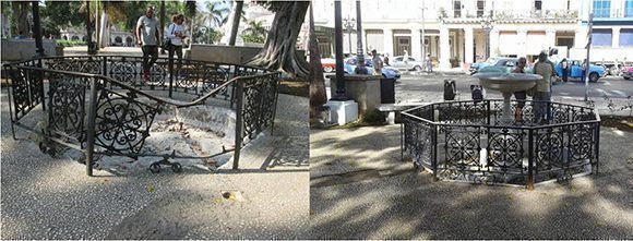 El antes y el después de la remodelación del Parque Central. Foto tomada de Habana Radio.
