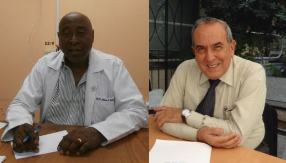 Los doctores Alberto Cobián (izquierda) y Jorge Grau (derecha) entrevistados en el programa "En Zona Roja", un especial de Radio Rebelde y Cubadebate.