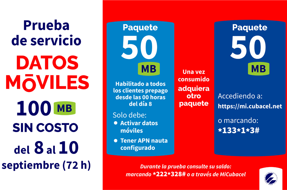 ETECSA: Prueba gratis de Internet en los móviles del 8 al 10 de septiembre