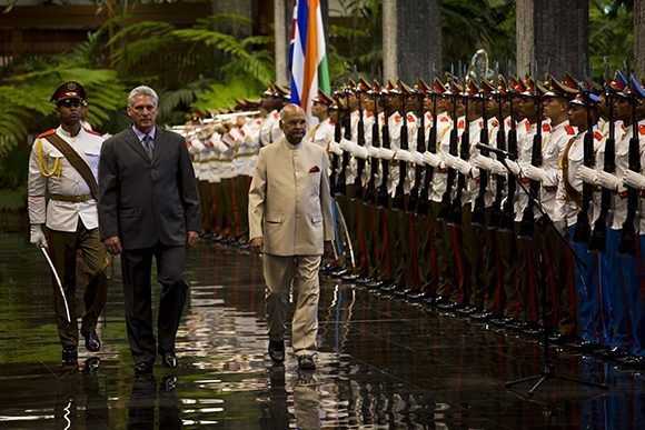 El presidente cubano Miguel Díaz-Canel recibió a Ram Nath Kovind, Presidente de la India. Foto: Irene Pérez/ Cubadebate.