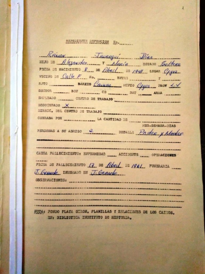 Certificado de defunción del soldado Jaureguí Díaz.