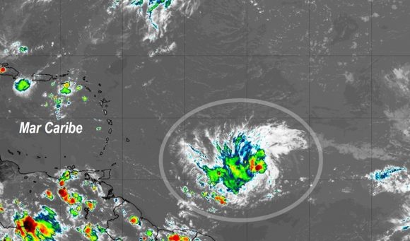 La tormenta tropical Dorian esta tarde. Imagen del satélite GOES-16/Tropical Tidbits.