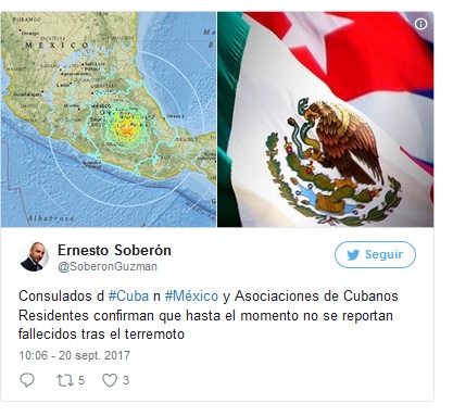 Mensaje de Ernesto Soberón, director de Asuntos Consulares y Cubanos Residentes en el Exterior (DACCRE) del Ministerio de Relaciones Exteriores, a través de su cuenta Twitter.