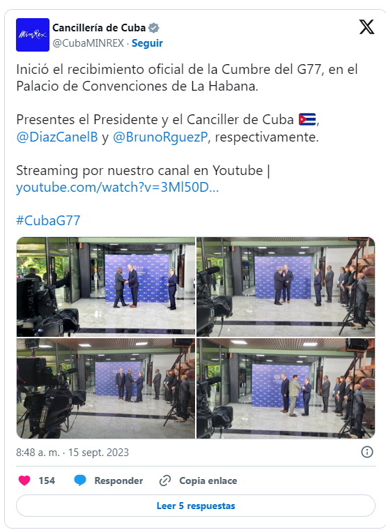 Inició el recibimiento oficial de la Cumbre del G77, en el Palacio de Convenciones de La Habana.