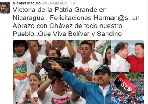 Mensaje de Twiter del presidente de Venezuela, Nicolás Maduro