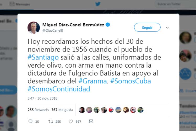 Presidente de Cuba recuerda levantamiento en 1956 contra dictadura
