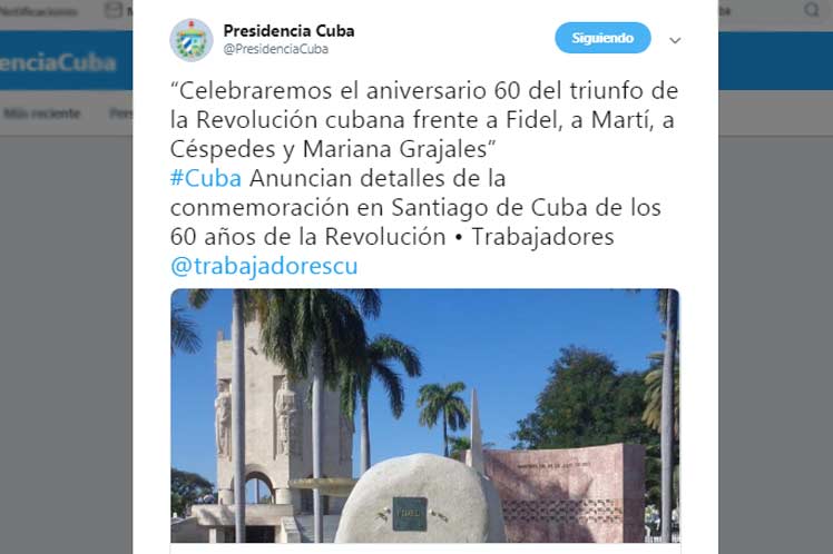 Mensaje de twitter de la Presidencia de Cuba