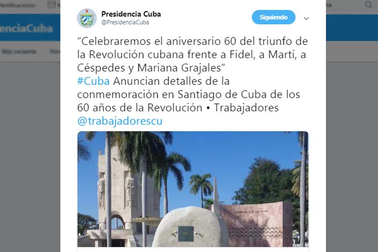 Mensaje de twitter de la Presidencia de Cuba Mensaje de twitter de la Presidencia de Cuba