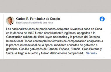 Minrex resalta legalidad de nacionalizaciones cubanas