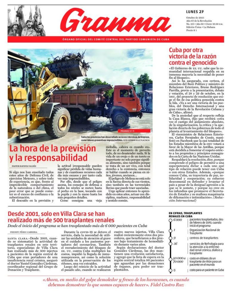 Periódico Granma, lunes 27 de octubre de 2025 Periódico Granma, lunes 27 de octubre de 2025